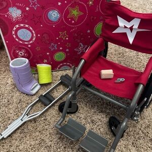 American Girl Red and Gray Wheelchair Set with Purple Cast